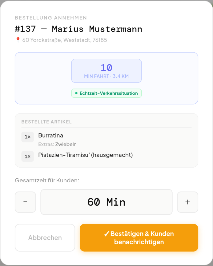 Bestellannahme Detailansicht