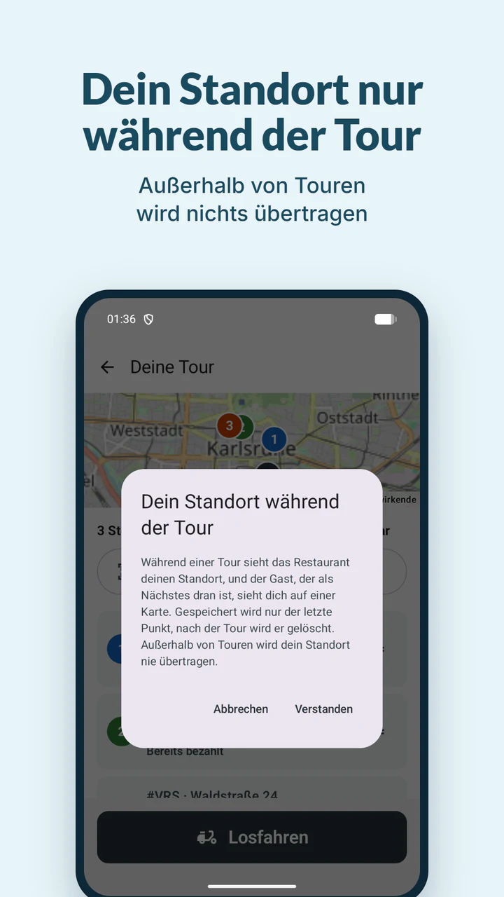 Dein Standort nur während der Tour