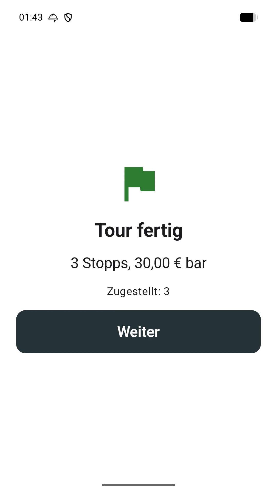 Tour fertig: 3 Stopps, 30,00 Euro bar