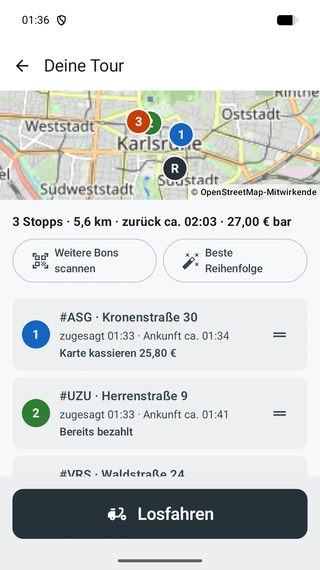 Eatbase Fahrer: Tour zusammenstellen