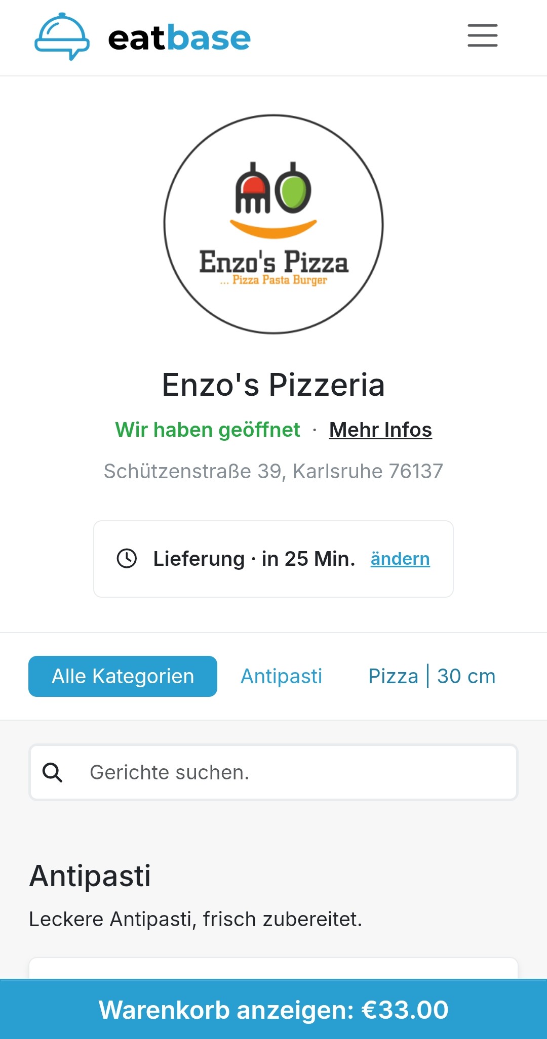 Mobile Bestellansicht für Gäste