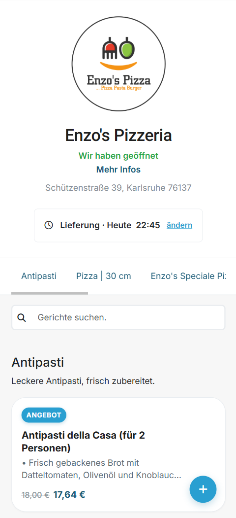 Mobile Bestellansicht für Gäste